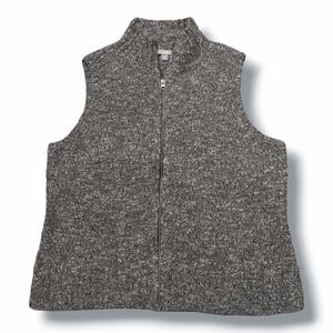 J. Jill Women's Wool Alpaca Blend Textured Full-Zip Sweater Vest Brown Size XL